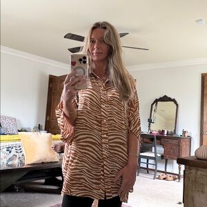 ADRIENNE Zebra Print 100% Polyester Shell Button Blouse Size 1X